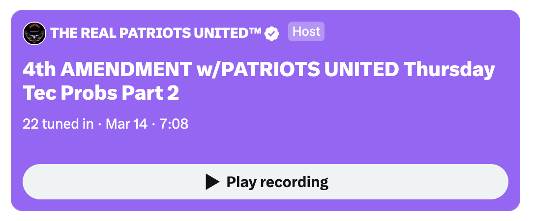 March 14th Part 2 Patriots United X space